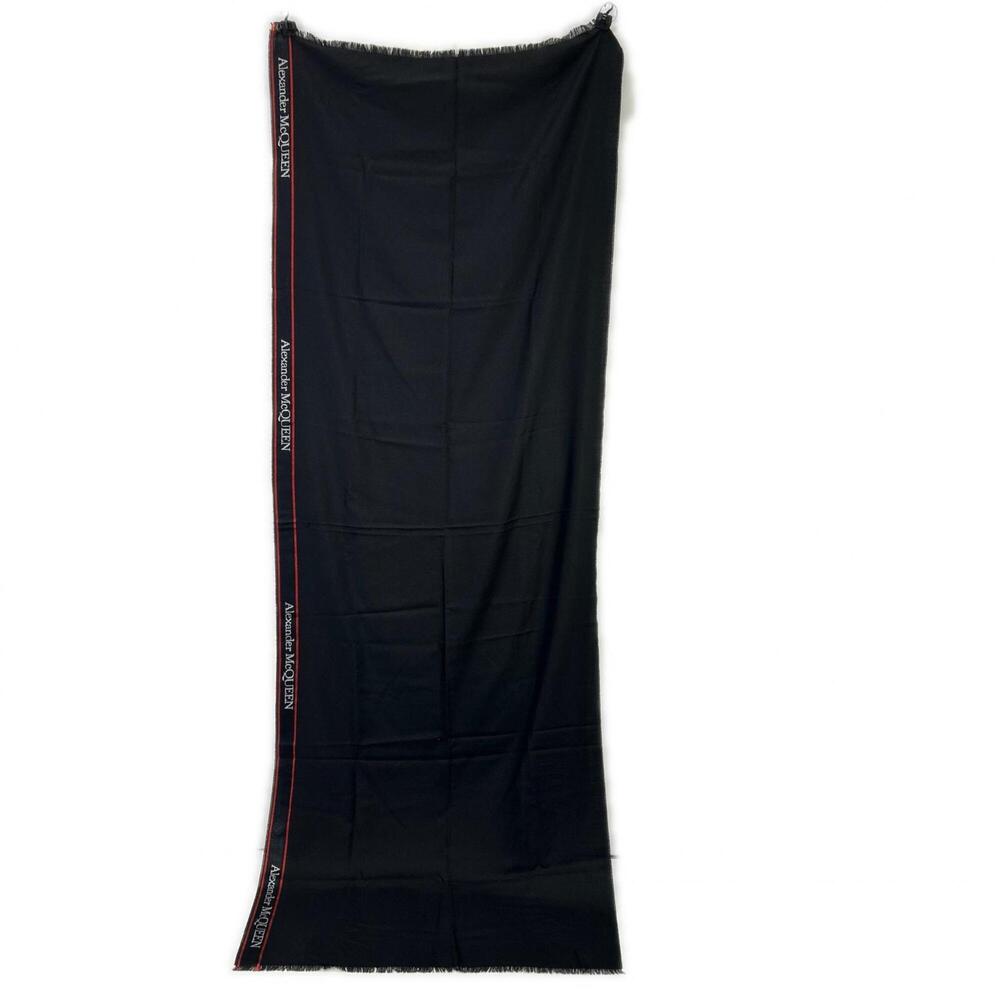 ALEXANDER McQUEEN Black Jacquard Logo Selvedge Scarf/Stole/Muffler - Fashion ...